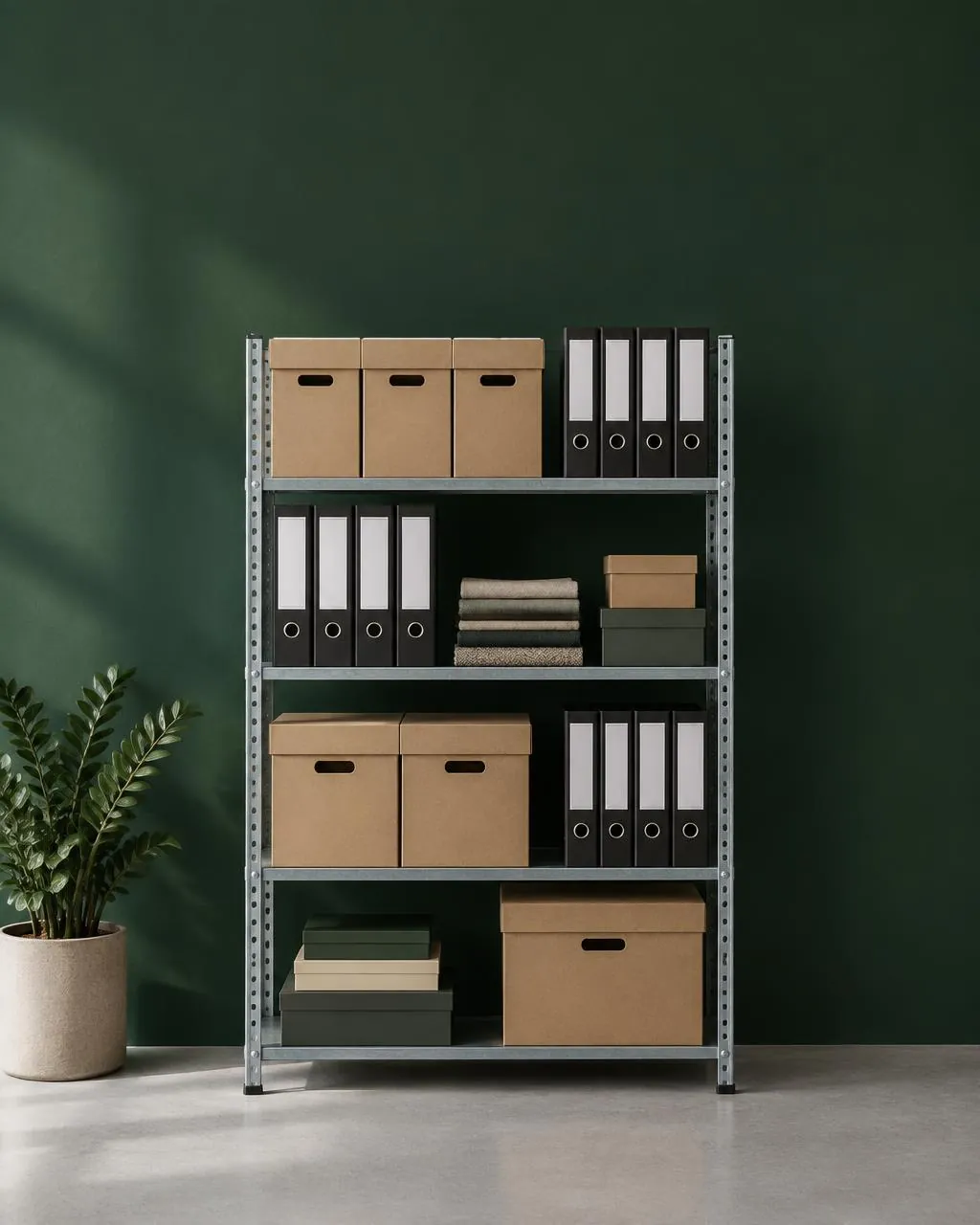 Composición ilustrativa de archivo, muestras y cajas de material profesional